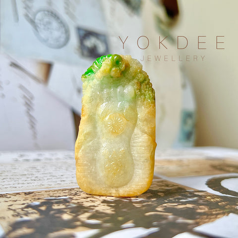 A-Grade Natural Green & Yellow Jadeite Ancient Ruins Pendant/ Display No.172137