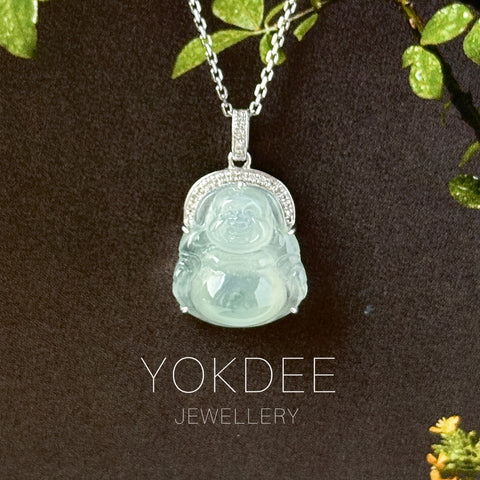 Icy A-Grade Natural Light Green Jadeite Buddha Pendant No.171127A