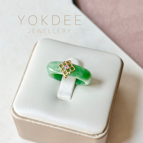 17.8mm A-Grade Natural Imperial Green Jadeite Peranakan Tile Ring No. 162527