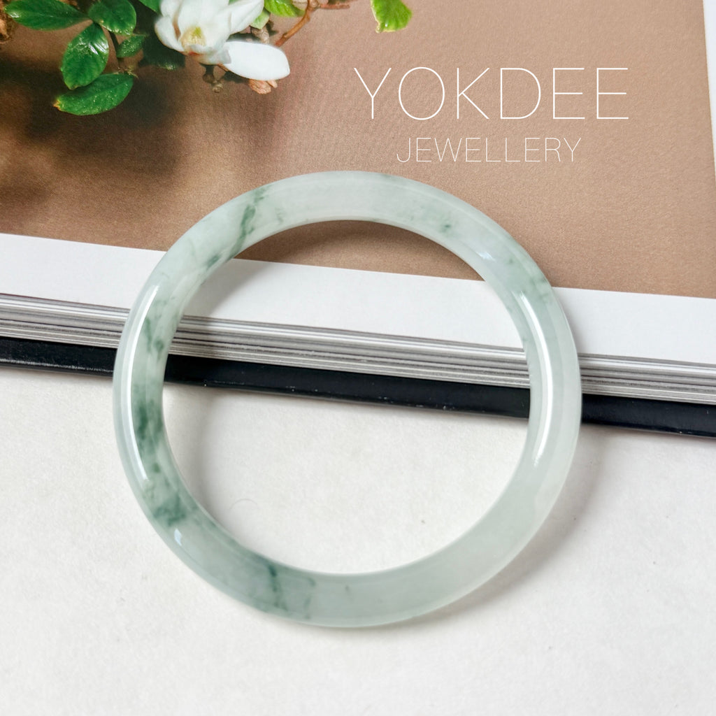 54.1mm A-Grade Natural Floral Jadeite Traditional Round Bangle No. 152156