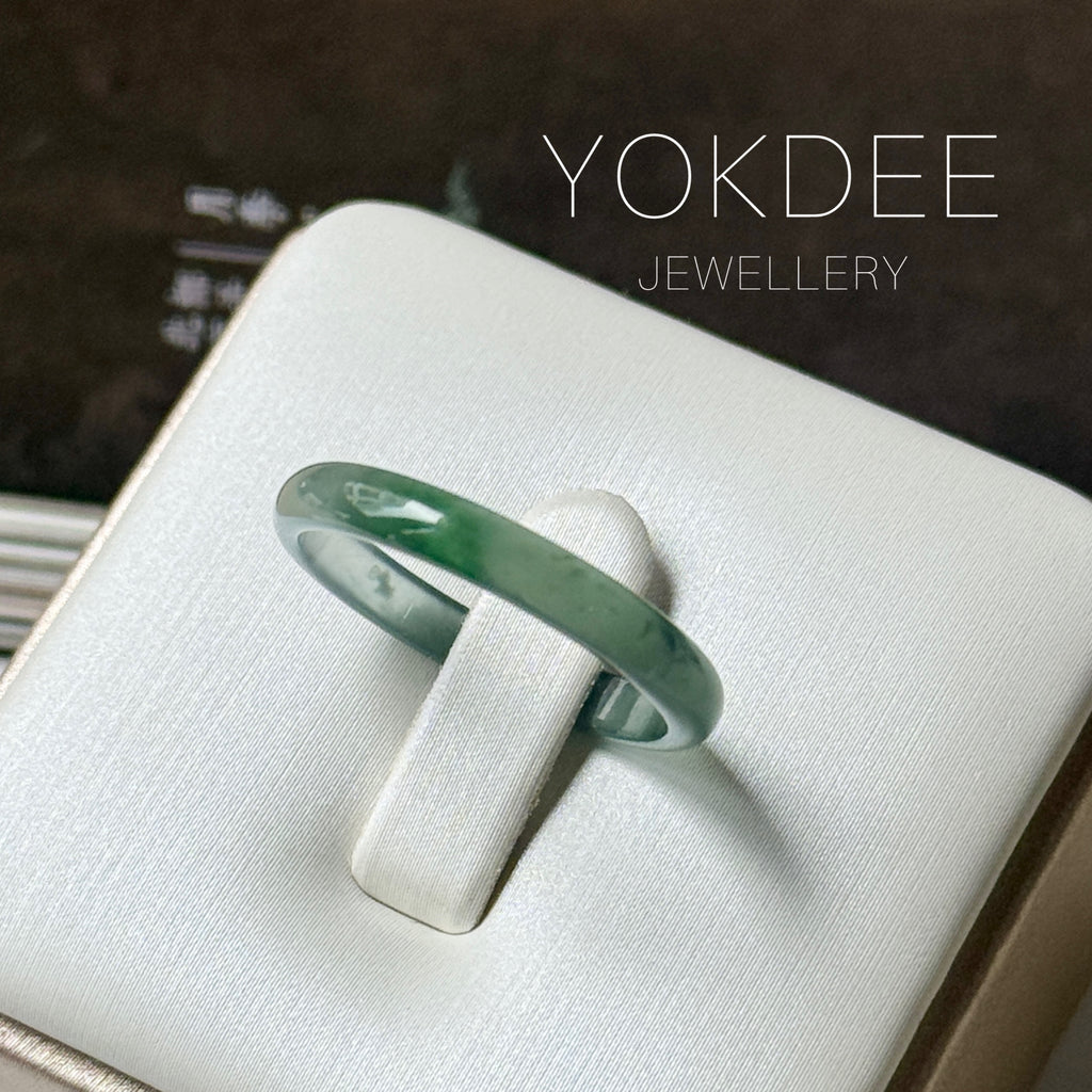 19.2mm Icy A-Grade Natural Dark Bluish Green Jadeite Slim Cut Ring Band No. 162633