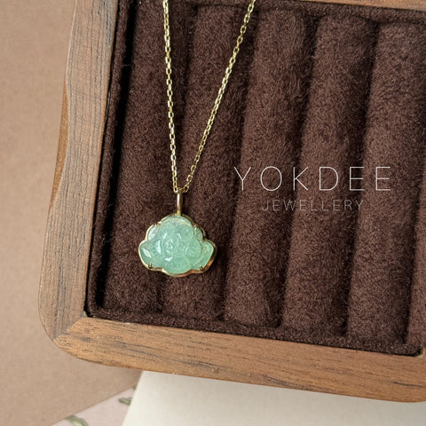 Icy A-Grade Light Green Jadeite Lotus Pendant No. 172683