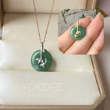 A-Grade Green Floral Imperial Green Jadeite Donut Bamboo Pendant (Dual Gold Tone) No.172898