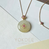 Icy A-Grade Natural Yellow Jadeite Donut Peranakan Tile Pendant No.172923