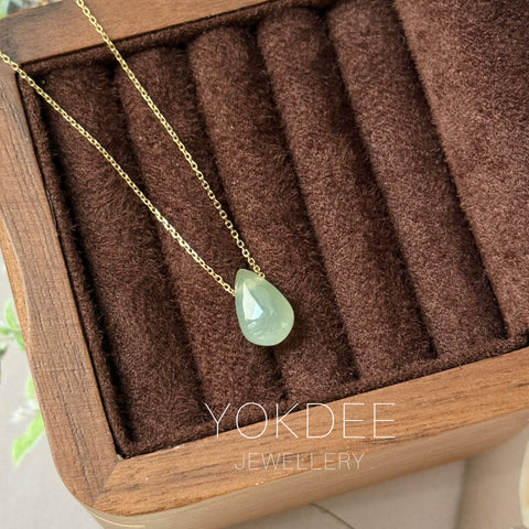 Icy A-Grade Natural Light Blue Yellow Jadeite Waterdrop Bean Pendant No.172910