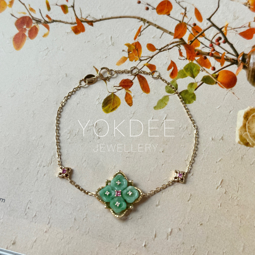 A-Grade Natural Moss On Snow Jadeite Osmanthus Flowers Bracelet No.190497