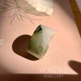 17.2mm A-Grade Natural White Dark Green Jadeite Archer Ring Band No. 161928