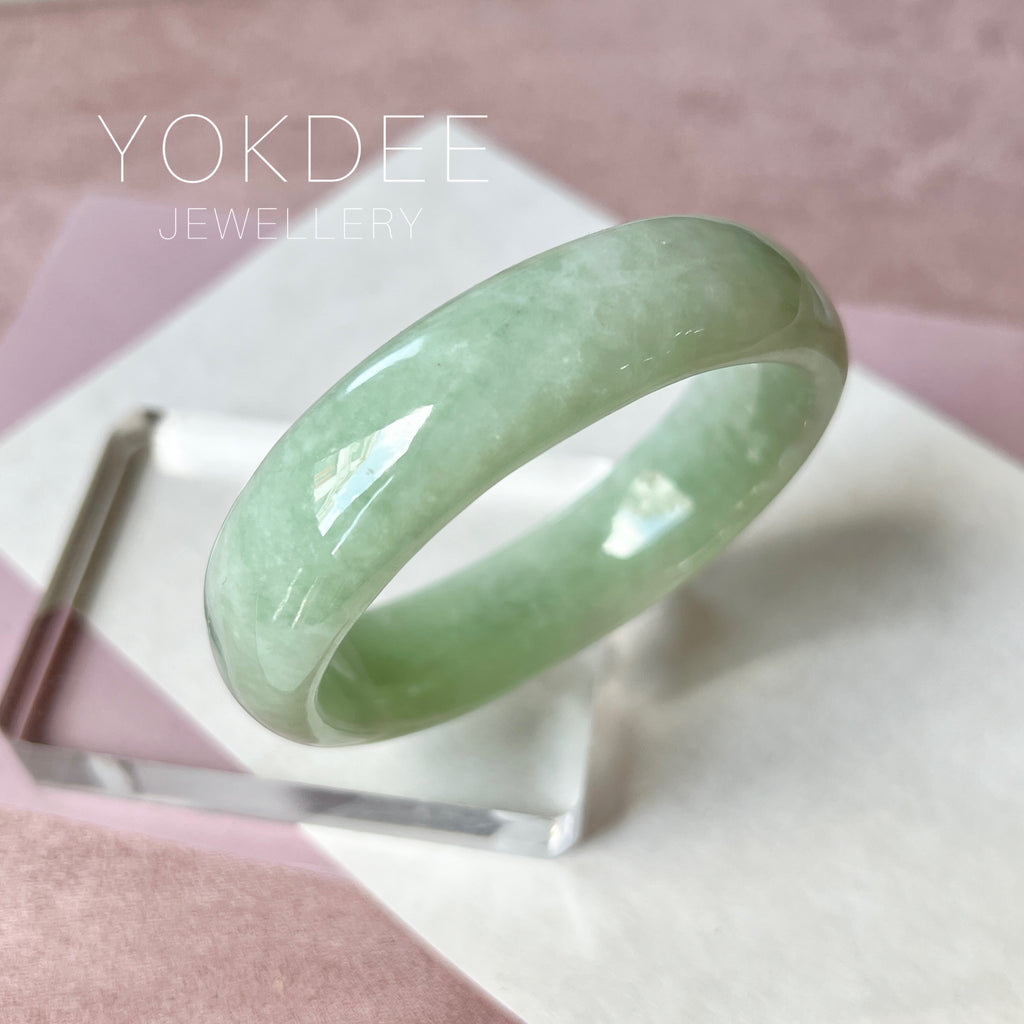 53.8mm A-Grade Natural Light Green Jadeite Modern Oval Bangle No. 152034