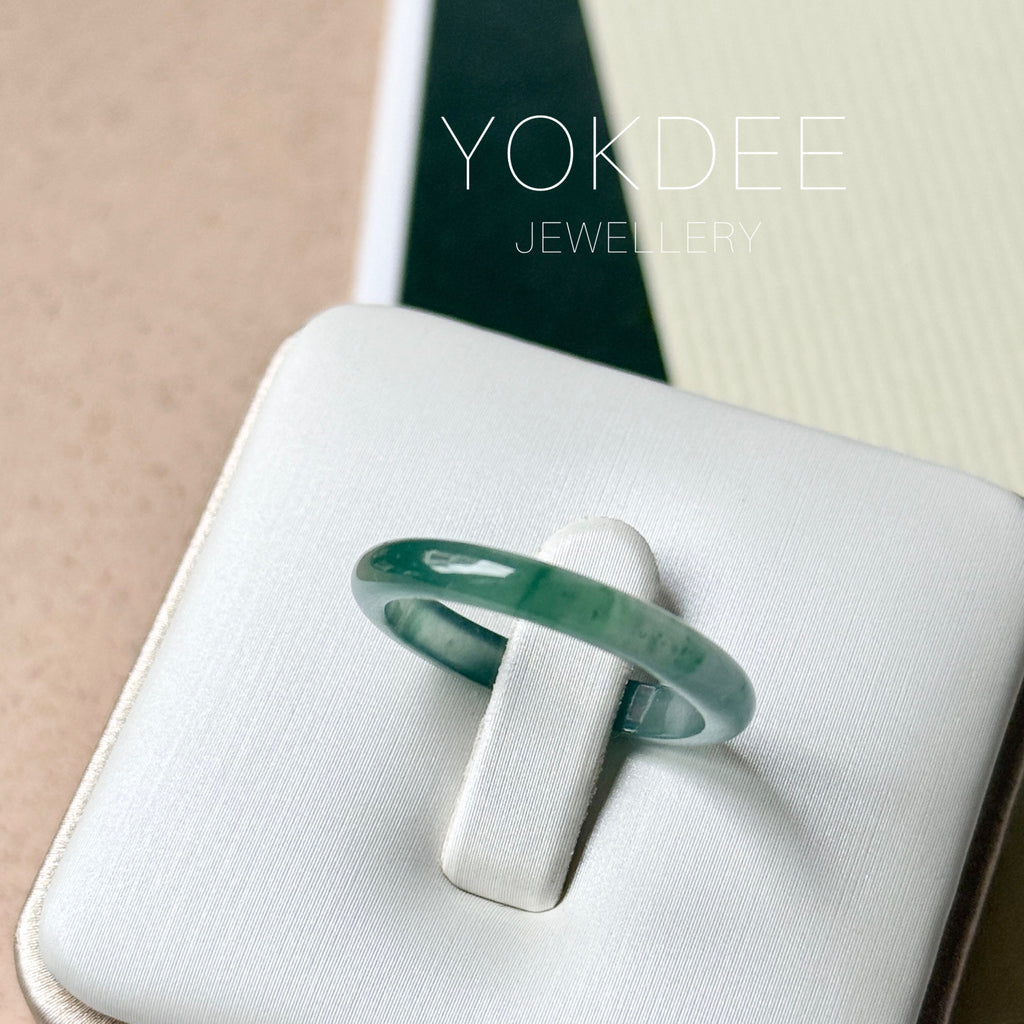 18.2mm Icy A-Grade Natural Bluish Green Jadeite Slim Cut Ring Band No. 162637