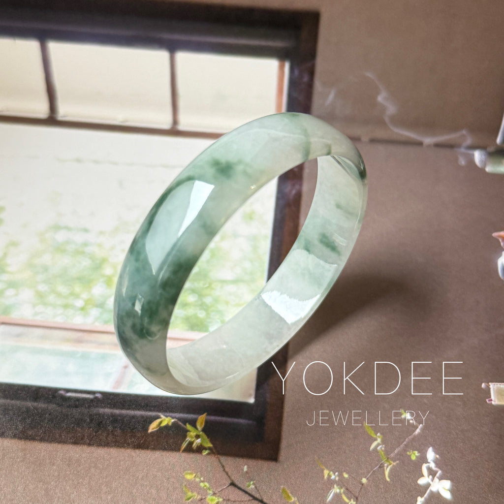 52.4mm A-Grade Floral Jadeite Modern Round Bangle No.152167