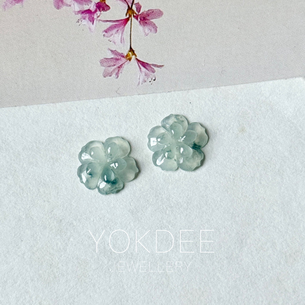 Icy A-Grade Floral Jadeite Jasmine Flower Pair No. 180946