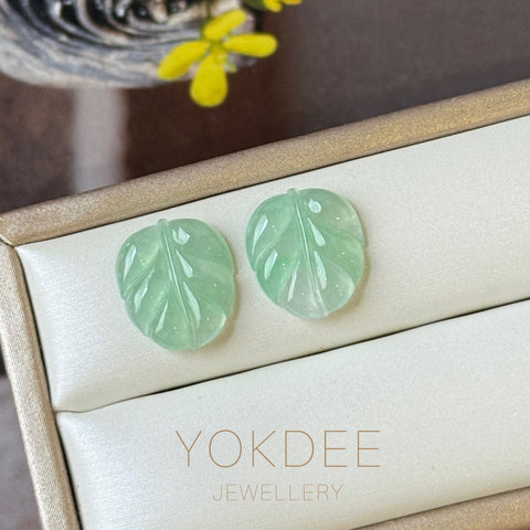 5.75 cts Icy A-Grade Natural Apple Green Jadeite Leaf Pair No. 180922
