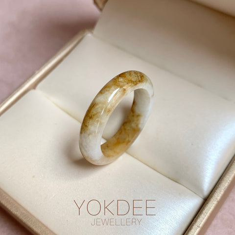 19.1mm A-Grade Brownish Yellow White Jadeite Ring Band No. 161656