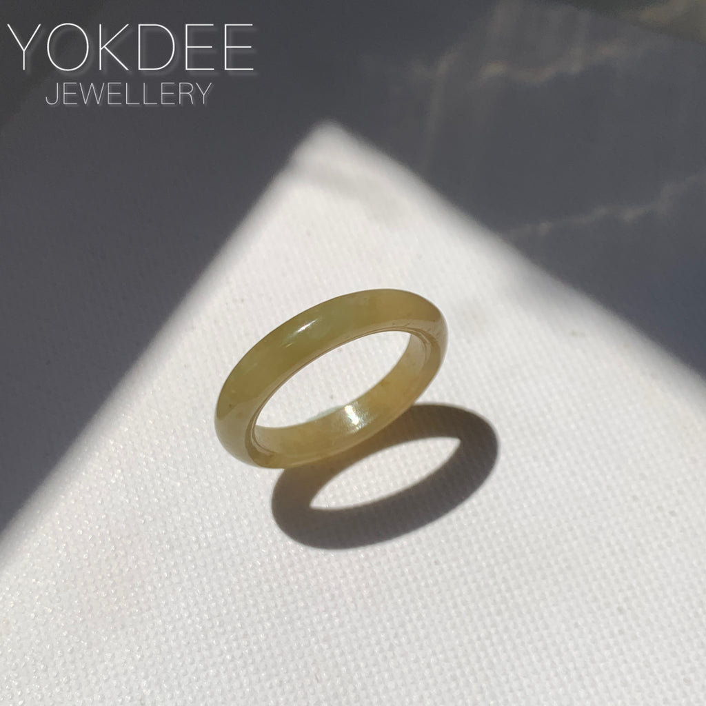 17.3mm A-Grade Natural Greenish Yellow Jadeite Ring Band No. 161860