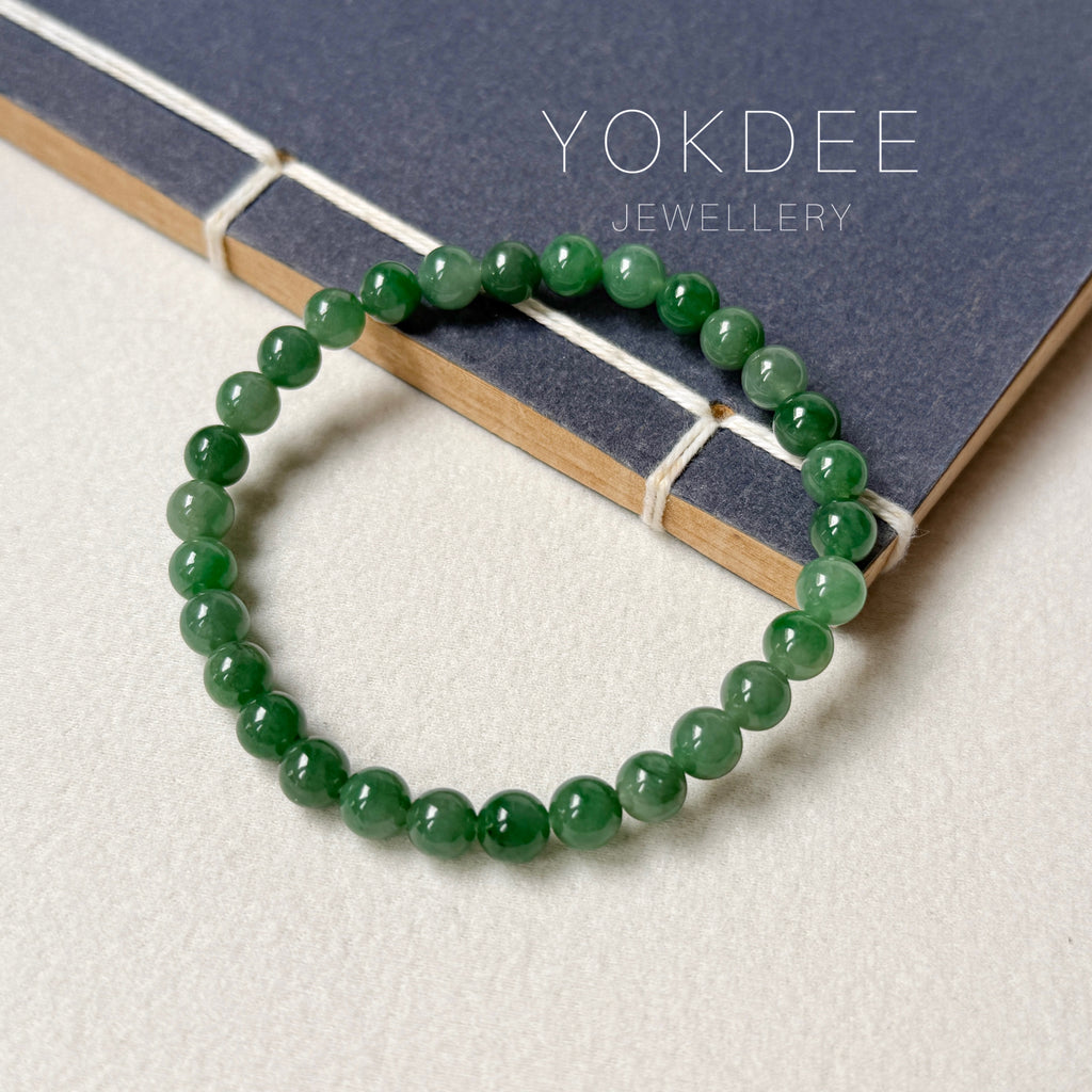 6.3mm A-Grade Natural Imperial Green Jadeite Bracelet No. 190467