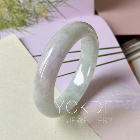 53.2mm A-Grade Natural Lavender Green Jadeite Modern Round Bangle No.152229