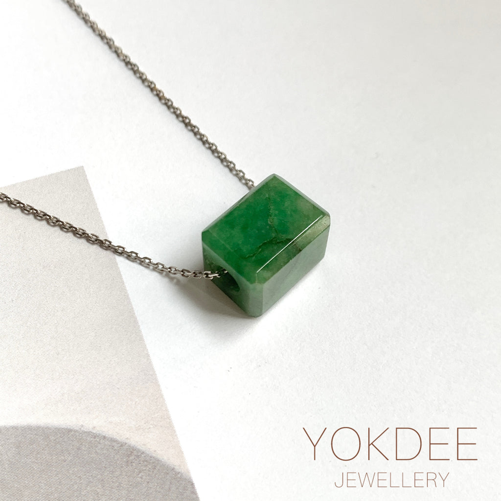 A-Grade Natural Green Jadeite Rectangle Barrel No. 172795
