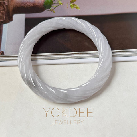 57.5mm A-Grade Natural Lavender Jadeite Traditional Round Bangle With Rope Carving No.151587