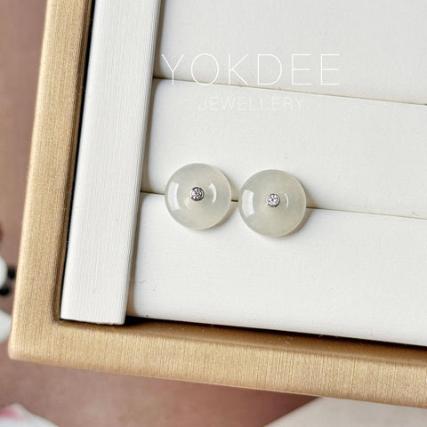 Icy A-Grade Natural Jadeite Donut Stud Earrings No. 180902