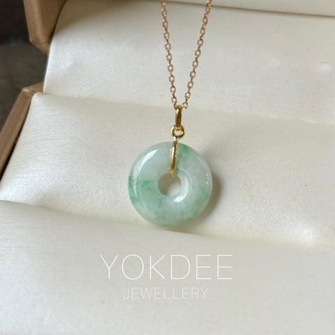 A-Grade Natural Moss On Snow Jadeite Ancient Coin Donut Pendant No.172821