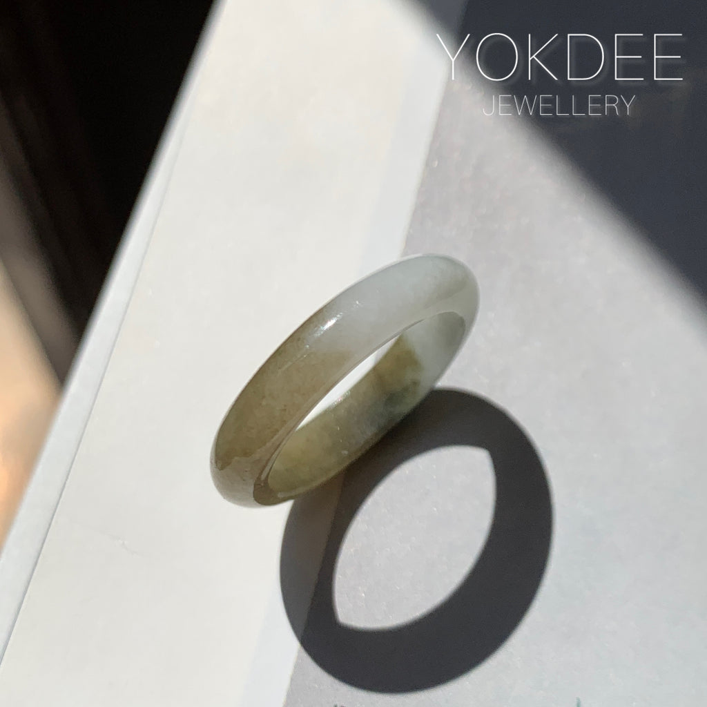 17.2mm A-Grade Natural White Greenish Yellow Jadeite Ring Band No. 161869