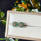 Icy A-Grade Natural Deep Indigo Jadeite Donut Peranakan Tile Stud Earrings No. 180939