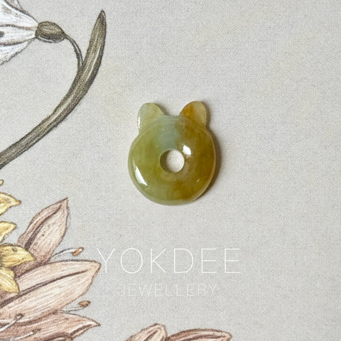 Icy A-Grade Natural Tri-Colour Jadeite Little Kitten Pendant No.172689