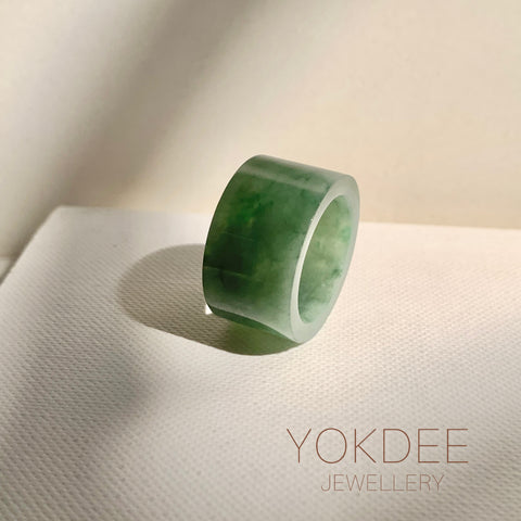 17.2mm A-Grade Natural Bluish Green Jadeite Archer Ring Band No. 161929