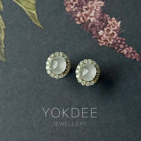 Icy A-Grade Natural Jadeite Classic Halo Stud Earring No.180857