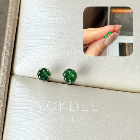 Icy A-Grade Natural Imperial Green Jadeite Frangipani Flower Stud Earring No. 180409