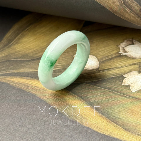 19.2mm A-Grade Natural Moss On Snow Jadeite Ring Band No.162543