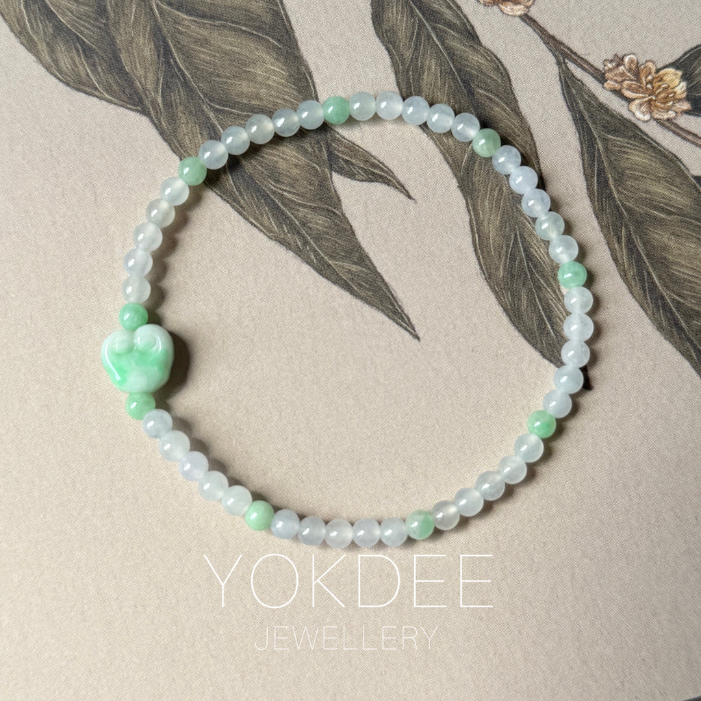 3.6mm A-Grade Natural Jadeite Ruyi Bean Beaded Bracelet No.190509