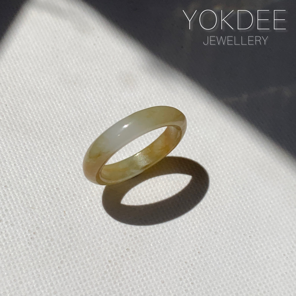 17.2mm A-Grade Natural Yellow White Jadeite Ring Band No. 161861