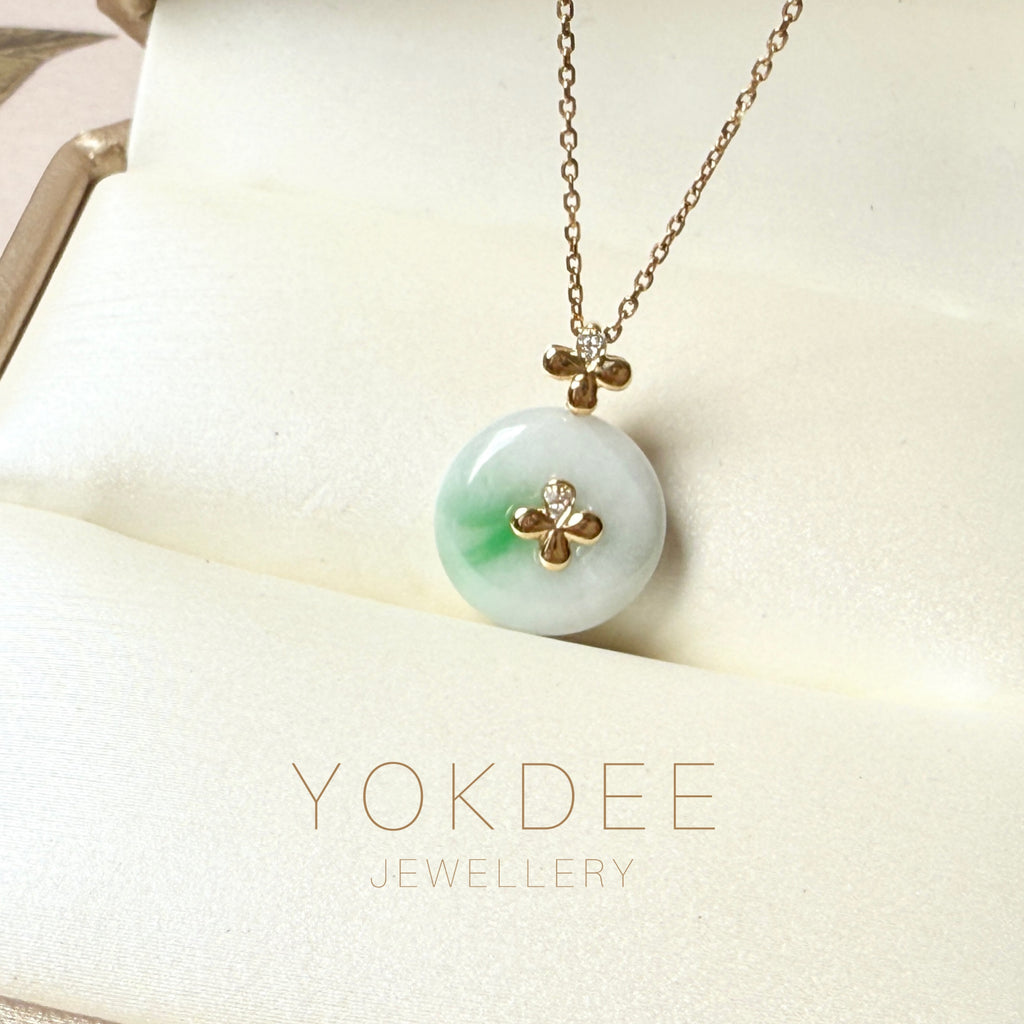 A-Grade Moss On Snow Jadeite D.Petals Lilac Flower Donut Pendant No.172622