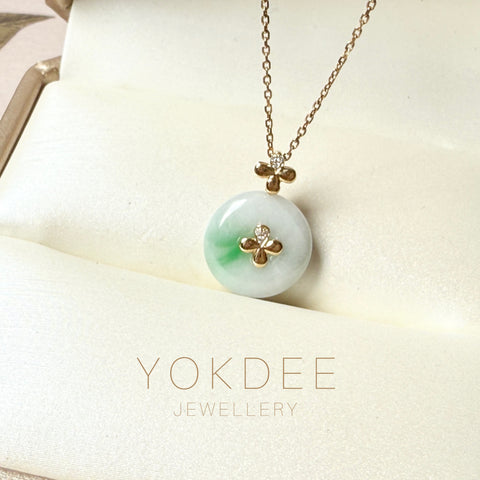 A-Grade Moss On Snow Jadeite D.Petals Lilac Flower Donut Pendant No.172622