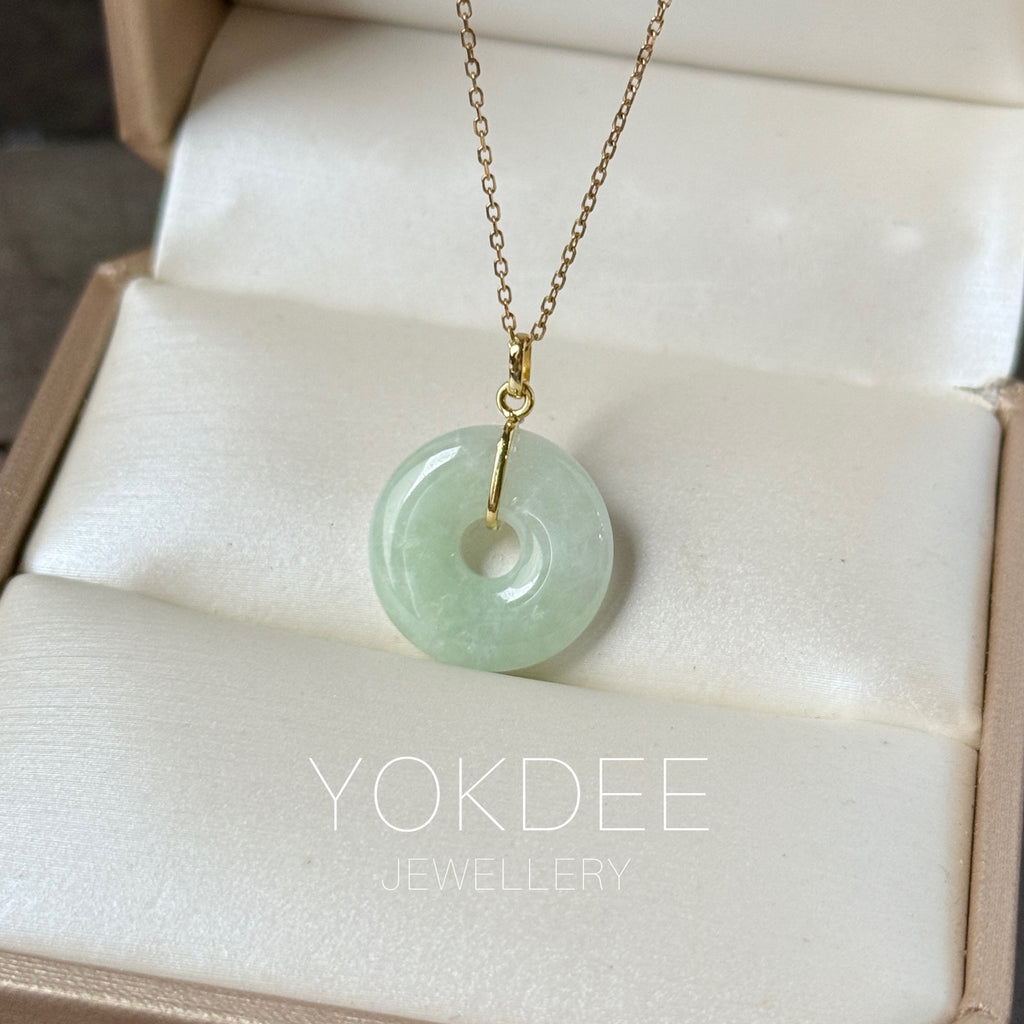 A-Grade Natural Light Yellowish Green Jadeite Ancient Coin Donut Pendant No.172823