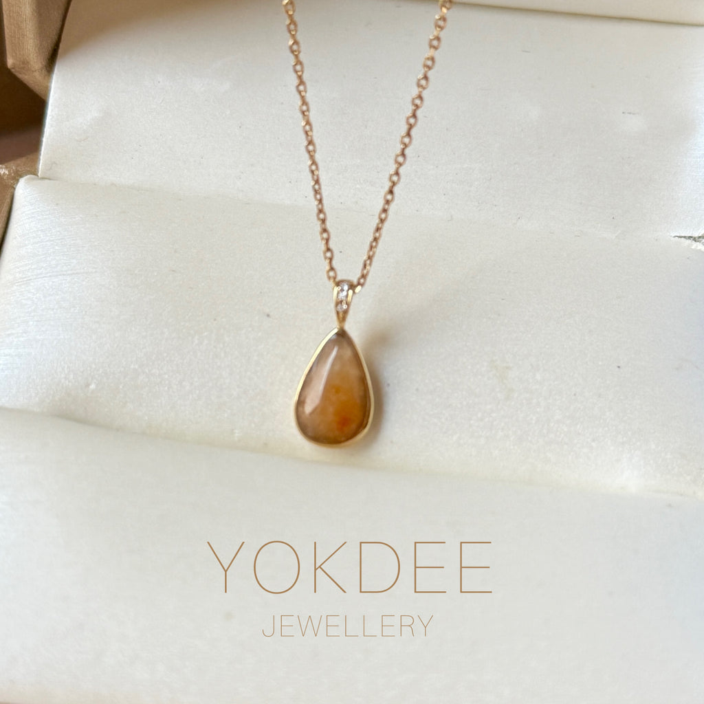 A-Grade Natural Red Orange Jadeite Farbella Pear Pendant No. 172836