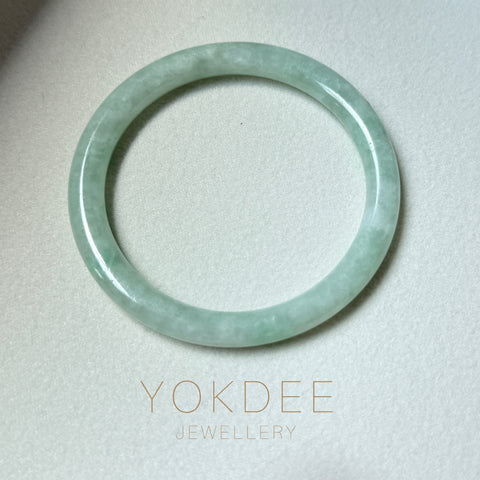 59.2mm A-Grade Natural Moss On Snow Jadeite Traditional Round Bangle No.152070