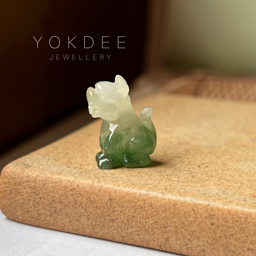 A-Grade Natural Bluish Green Jadeite Dog Pendant No.170677