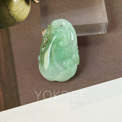 A-Grade Green Jadeite Ruyi Pendant No. 172774