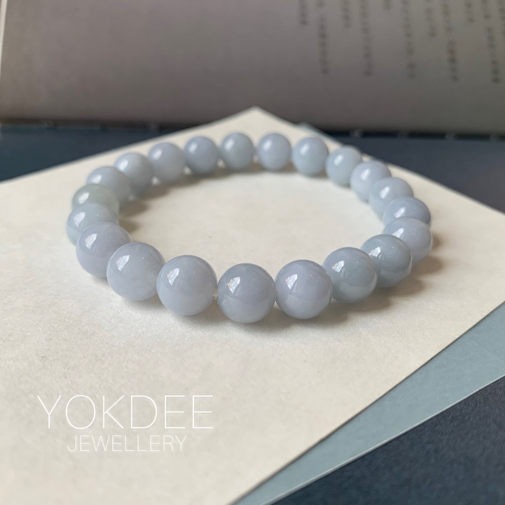 9.5mm A-Grade Natural Bluish Purple Jadeite Beaded Bracelet No. 190527