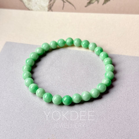 6.3mm A-Grade Natural Moss on Snow Jadeite Bracelet No.190475