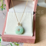 A-Grade Moss On Snow Jadeite P.Petals Lilac Flower Donut Pendant No.173009
