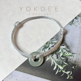 A-Grade Natural Bluish Green Jadeite Bagel on Infinity Silk Cord Bracelet No.190419