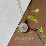 Icy A-Grade Natural Light Pink Jadeite Donut Peranakan Tile Pendant No.172924