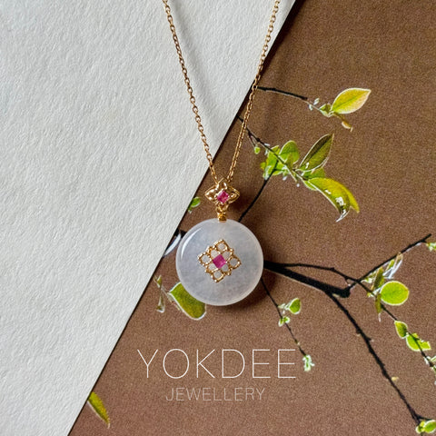 Icy A-Grade Natural Light Pink Jadeite Donut Peranakan Tile Pendant No.172924