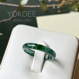 18.7mm Icy A-Grade Natural Dark Bluish Green Jadeite Slim Cut Ring Band No. 162634
