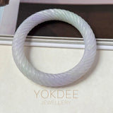 57.3mm A-Grade Natural Lavender Green Jadeite Traditional Round Bangle With Rope Carving No.151876