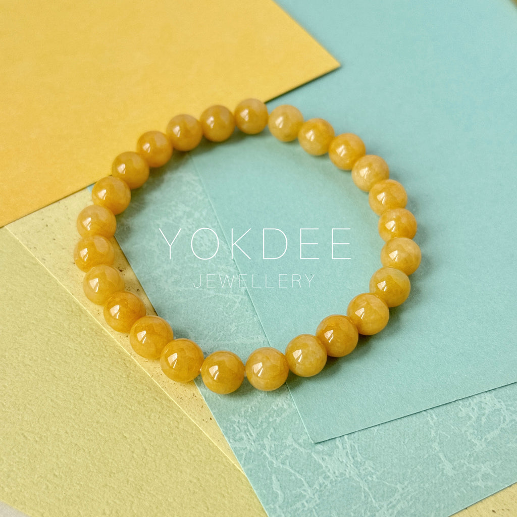 7.5mm A-Grade Natural Canary Yellow Jadeite Beaded Bracelet No.190489