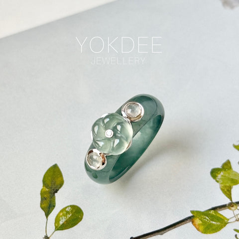 16.3mm Icy A-Grade Natural Jadeite Joseon Dynasty Plum Blossom Ring (Maehwa) No.162612